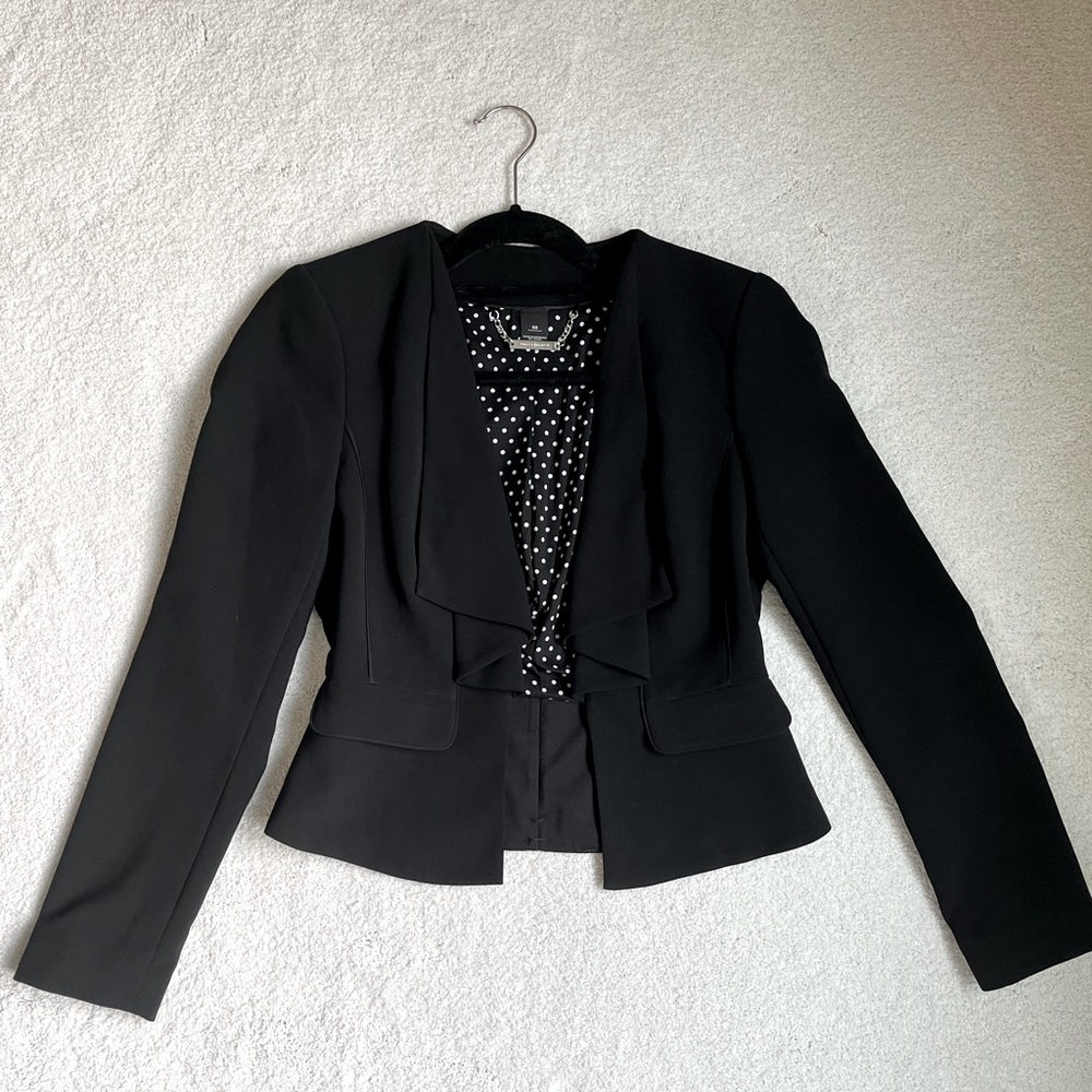 Black blazer with polka dot interior